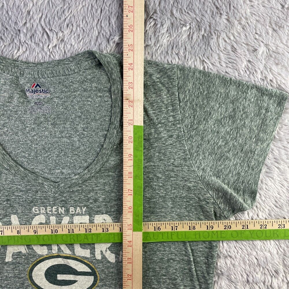 Green Bay Packers Shirt Womens Large Green White Heather Vneck Short Sleeve NFL - Picture 5 of 7